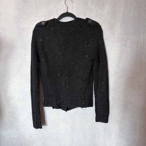 Jennifer Lopez Sequin Knit Cardigan Sweater Double Breast Metallic Black Size S - Picture 8 of 12